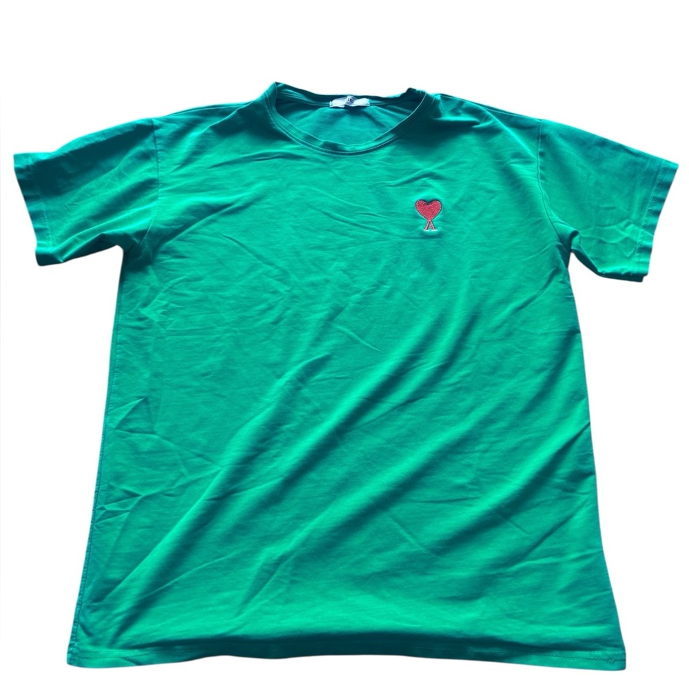 AMI Alexandre Mattiussi Green Heart Logo T Shirt Minimal Designer Tee